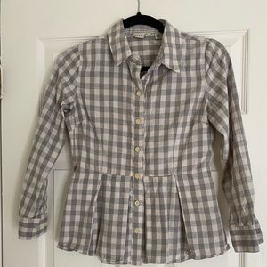 Anthropologie Gray checkered Oxford with flutter